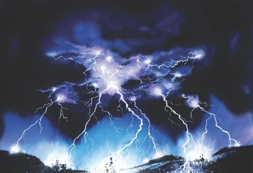 *Thunderstorm* — hand-painted card artwork from Sorcery: Contested Realm