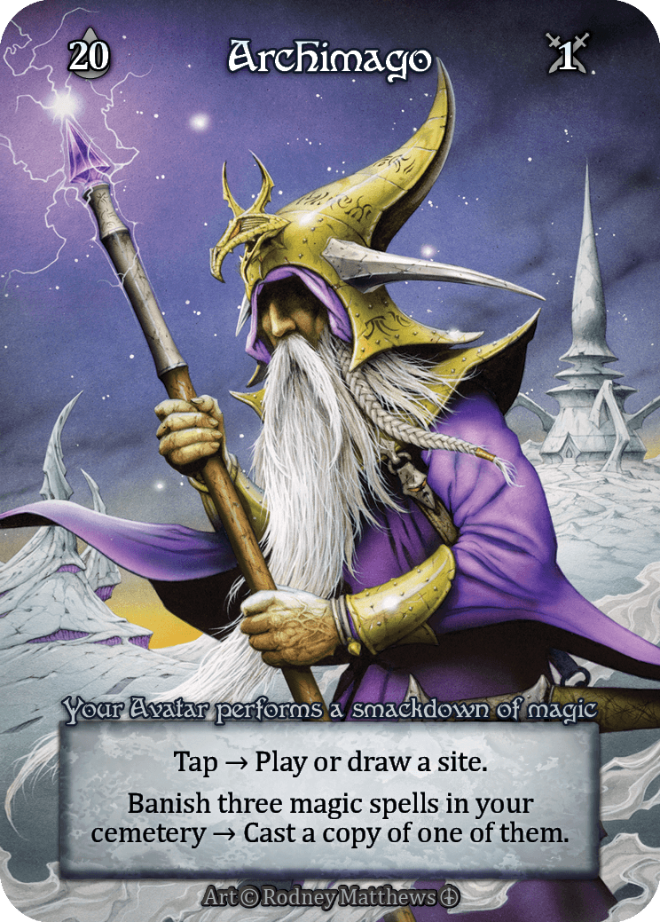 Archimago Avatar card, painted by Rodney Matthews for Arthurian Legends