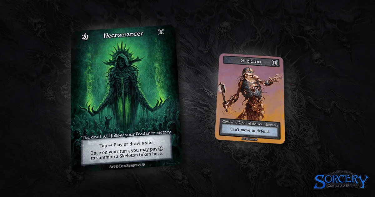 The Necromancer Avatar card and its Skeleton token