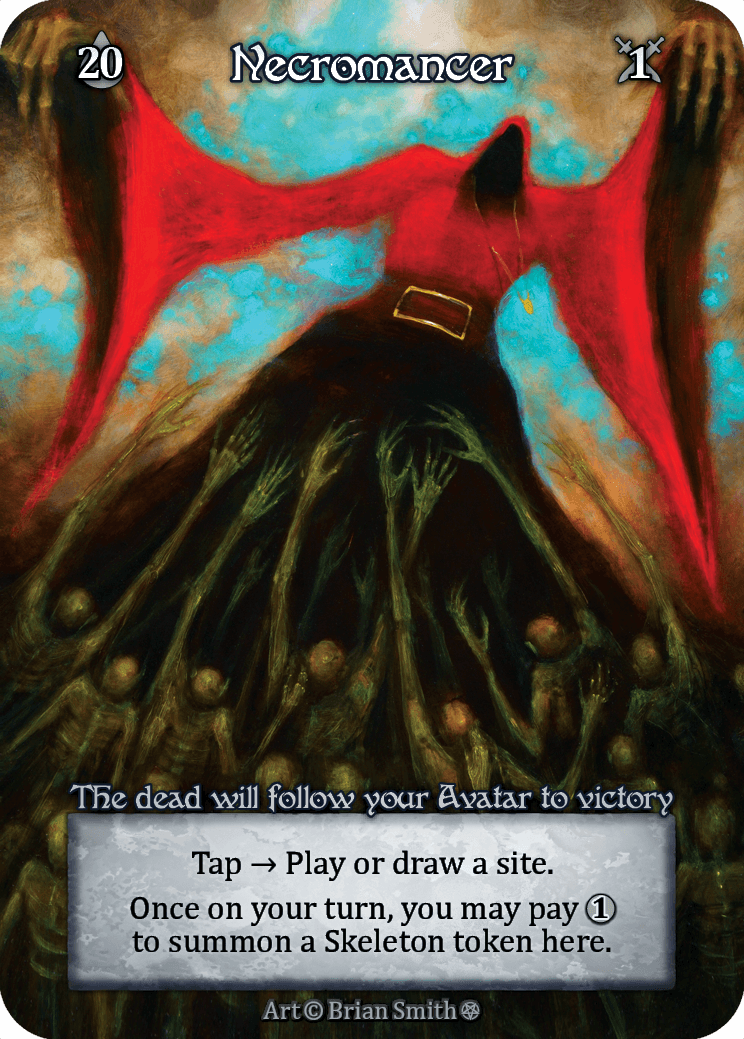 Necromancer — a death-themed Avatar whose Mortal-summoning economy keeps producing finisher fodder past Death's Door