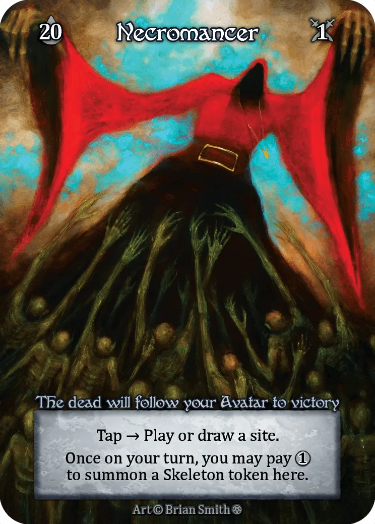 Necromancer — a death-themed Avatar whose Mortal-summoning economy keeps producing finisher fodder past Death's Door