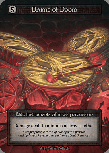 Drums of Doom — Beta card scan, a 5-mana Elite artifact with no threshold requirement