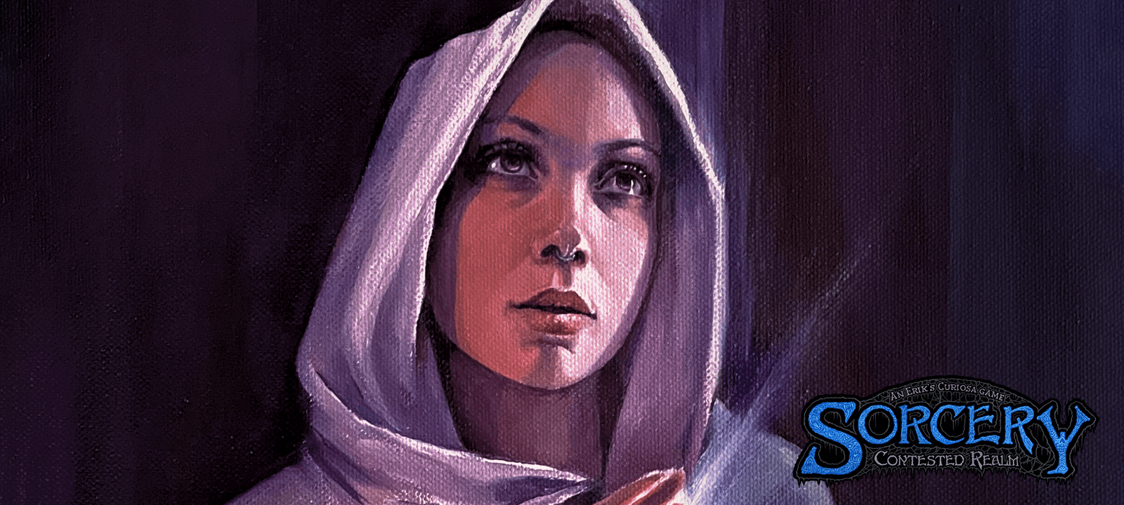 A hand-painted Sorcery character portrait in close-up — exemplifying the painterly aesthetic Olofsson built the game around